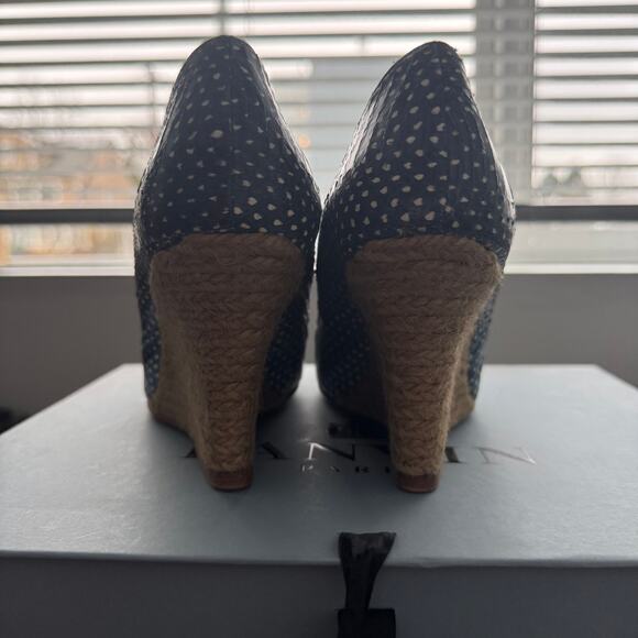 NIB Lanvin Snakeskin Embossed Dotted Espadrille Wedges in Bleu Marine - Picture 7 of 12